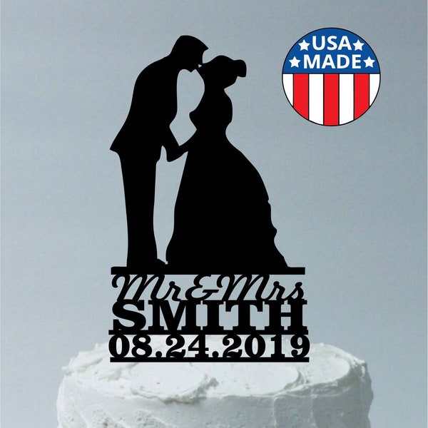 Custom Wedding Cake Topper Bride and Groom, Plus Size Bride, with Name and Date, Bride in Ball Gown Vintage Style, Mrs & Mrs Silhouette