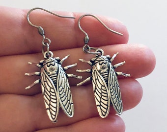 Fly Earrings, Cicada Earrings, Cockroach Earrings, Goth Gothic Girl Jewelry, Creepy Crawly Stainless Steel Fish Hooks