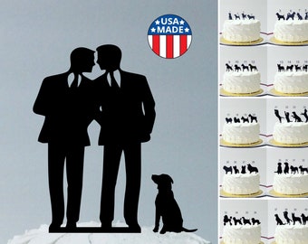 MADE In USA, Gay Wedding Cake Topper + DOG Same Sex Cake Topper Gay Cake Topper Gay silhouette Homosexual Wedding Cake Topper For Men Gift