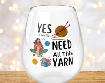 Knitting Wine Glass, Knitting Gifts, Love To Knit Wine Glass, Crocheting Stemless Wine Glass, Yarn Wine Glass, Gift For Knitters Crochet