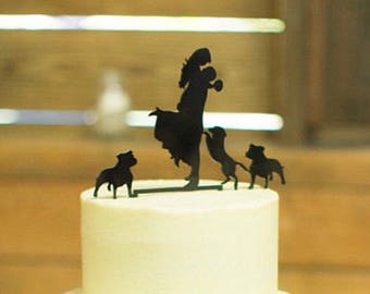 Wedding Cake Topper with Pet Dog, Silhouette Cake Topper, Groom Lifting Up Bride Wedding Cake Topper Dog Bulldog PitBull Bulldog MADE In USA