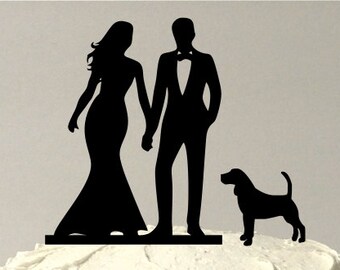 MADE In USA, Wedding Cake Topper with Dog, Bride and Groom Cake Topper, Silhouette Wedding Cake Topper with Pet, Cake Topper For Wedding