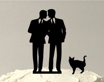 MADE In USA, Gay Wedding Cake Topper + CAT Same Sex Mr & Mr Cake Topper Gay Cake Topper Gay silhouette Homosexual Wedding Cake Topper Men