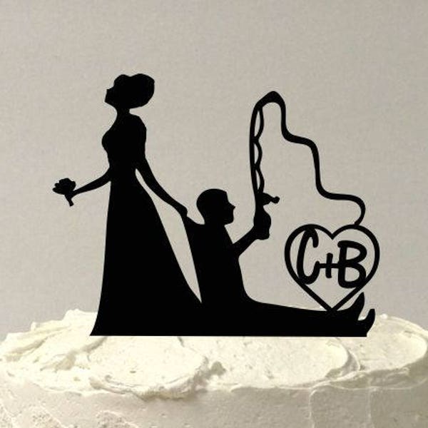 MADE In USA, Personalized Fishing Wedding Cake Topper, Fishing Themed Wedding Cake Topper, Fishing Cake Topper Silhouette Cake Topper Fish