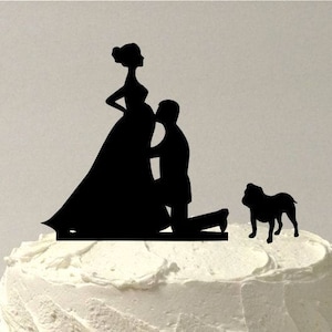 MADE In USA, Pregnant Wedding Cake Topper With Dog, Pregnancy Cake Topper Silhouette Wedding Cake Topper Pregnant Baby Shower staffordshire image 1