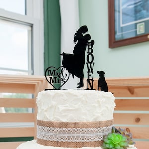 Wedding Cake Topper with Dog Personalized Silhouette, Bride and Groom Cake Topper, MADE In USA, image 1