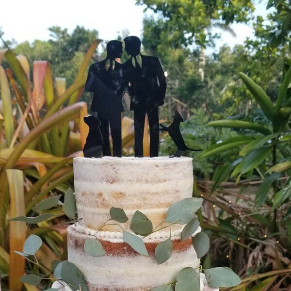 MADE In USA, Gay Wedding Cake Topper + DOG Same Sex Cake Topper Gay Cake Topper Gay silhouette Homosexual Wedding Cake Topper For Men Gift