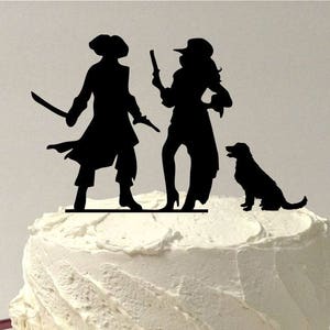 MADE In USA, Pirate Wedding Cake Topper with Dog, Fun Pirates Wedding Cake Topper, Silhouette Pirate Wedding Cake Topper Pirates Party image 1