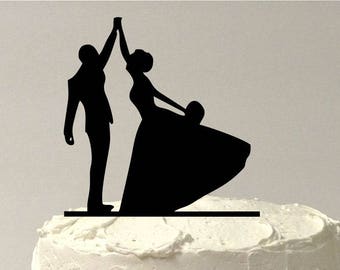 MADE In USA, High Five Wedding Cake Topper, Silhouette Wedding Cake Topper, Bride and Groom Wedding Cake Topper, Silhouette Cake Topper