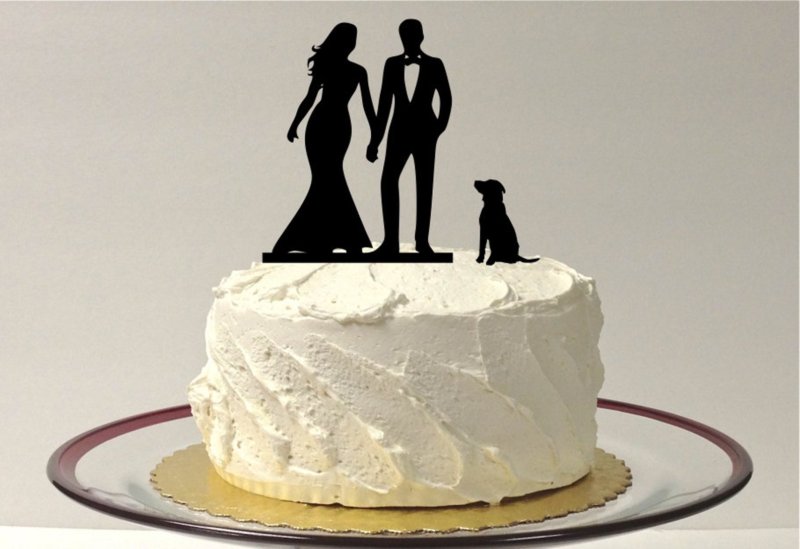 Custom Wedding Cake Topper - Bride & Groom Silhouette With 2 Dogs, Acrylic Or Wood, Laser Cut - View #7