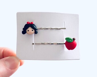 Retro Snow Princess & Apple Bobby Pins, Hair Clips, For Little Girls and Women, Kawaii Cute, Forest Cottage Core Aesthetic