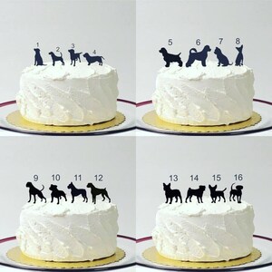 Wedding Cake Topper with Pet Dog Choice of 48 Different Dogs, Silhouette Figurines Cake Topper with Dog Family of 3, Bride Hair Down image 2