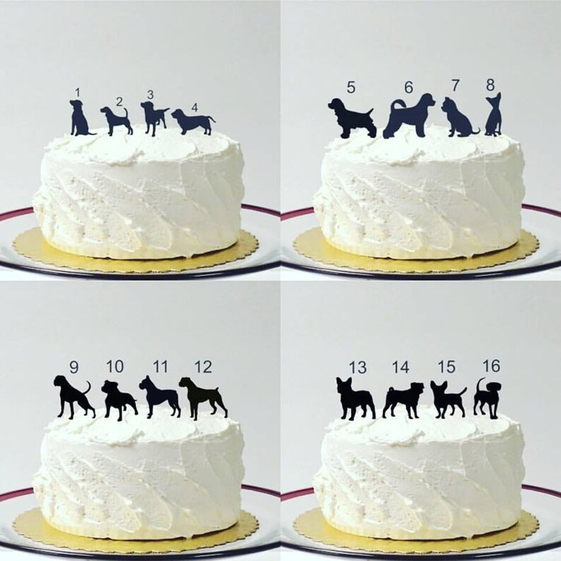Wedding Cake Topper with Pet Dog Choice of 48 Different Dogs, Silhouette Figurines Cake Topper with Dog Family of 3, Bride Hair Down image 2