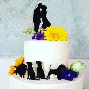 MADE In USA, Silhouette Cake Topper With Pet Dog, 48 Different Dogs to Choose, Family of 3 Silhouette Wedding Cake Topper Bride and Groom image 2