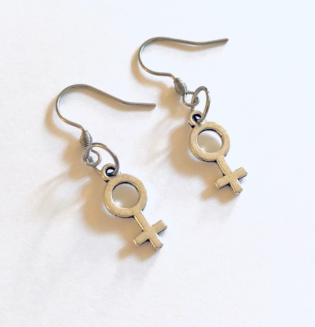 Female Symbol Earrings, Silver Venus Earrings, Feminist Feminism Equal