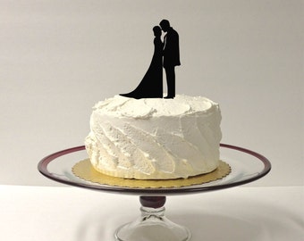 Beautiful Silhouette Wedding Cake Topper Bride and Groom, Kiss, embrace, hugging, MADE In USA,