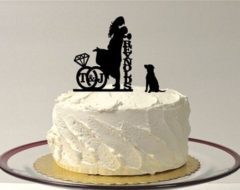 MADE In USA, Add Your Dog, Personalized Wedding Cake Topper, Silhouette Cake Topper, Monogram Wedding Cake Topper, Bride + Groom + Pet Dog