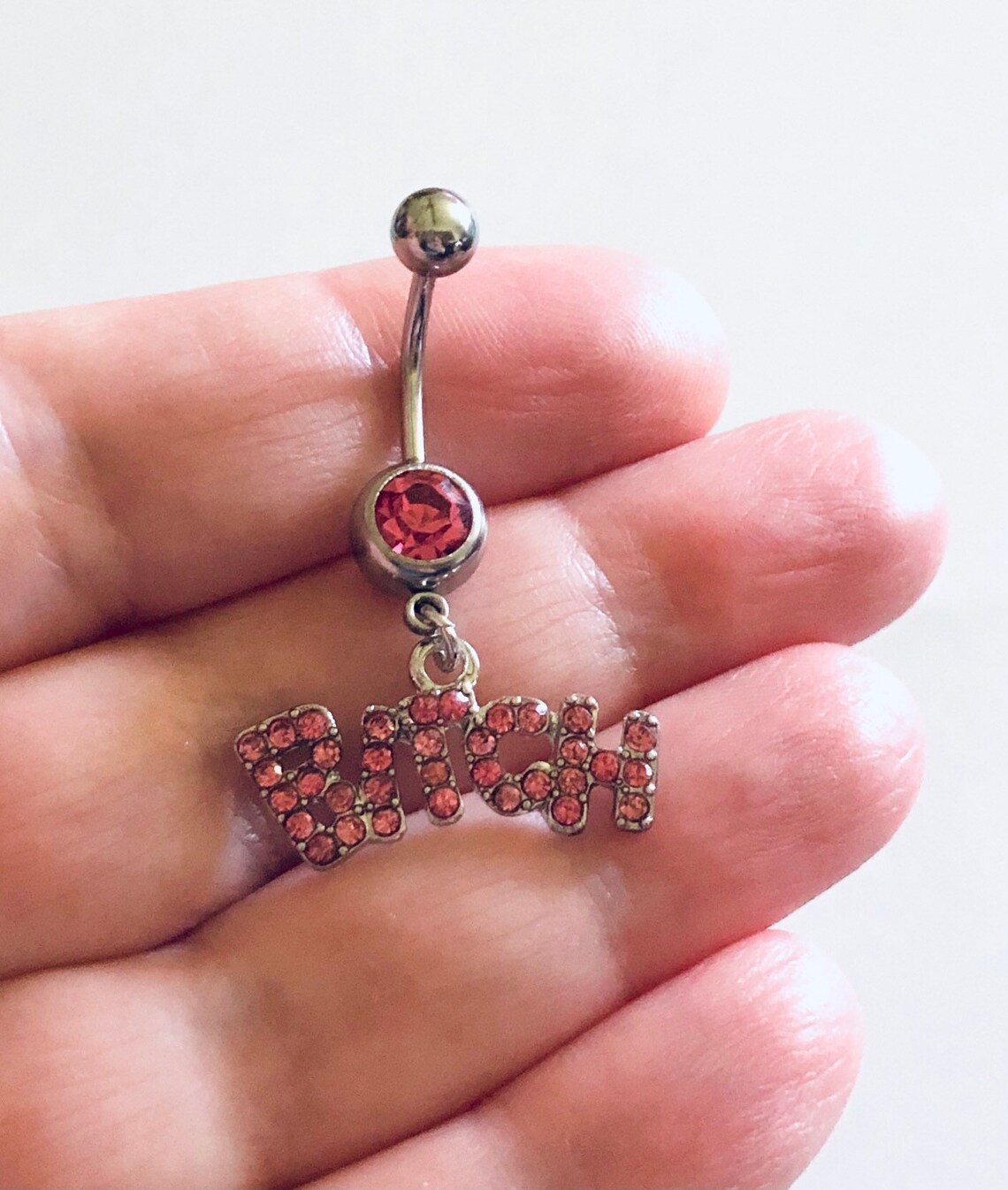 Pink Rhinestone Bitch Belly Button Ring Belly Charm Navel Etsy
