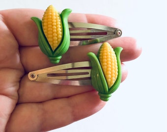 Corn Hair Clips, Corn on the Cob Hair Clips, Vegetable Hair Clips, Farm Life Cottage Core Aesthetic Vegan Hair Accessories, Corn Snap Clips