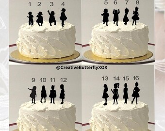 ADD ON GIRL Child Silhouette Cake Topper (48 Different Options to Choose From) Baby Toddler, Little Girl, Teen Girl, Adult Girl Silhouettes