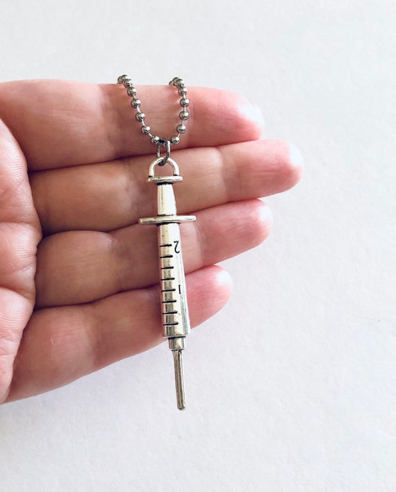 Syringe Necklace Needle Necklace Spooky Halloween Charm Jewelry