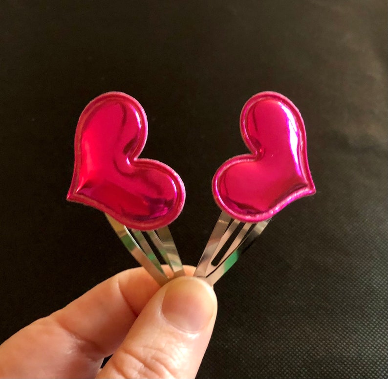 Hot Pink Heart Hair Clips, Lovecore Aesthetic Hair Accessories for Valentines day Party image 2
