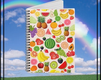 Summer Fruits Notebook Journal, Fruit Collage Notebook, Vegetarian Aesthetic Fruits Lined Notebook, Fruit Journal