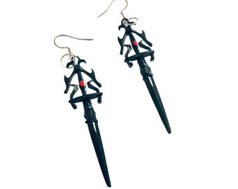 Black Sword Earring, with Blood Red Center, Medieval Sword Earrings, Halloween Earrings, Gothic Earrings, Goth Earrings