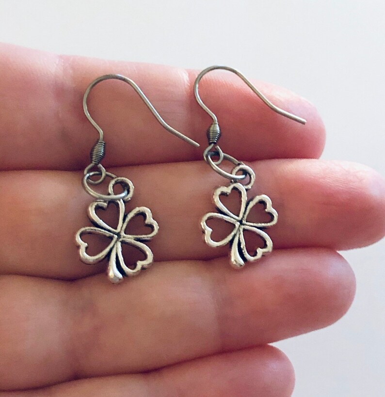 Four Leaf Clover Earrings St Pattys St Paddy\u2019s St Patrick Day Irish Ireland Celtic Jewelry Silver Stainless Steel Fish Hooks