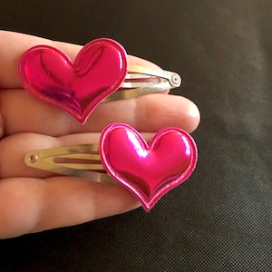 Hot Pink Heart Hair Clips, Lovecore Aesthetic Hair Accessories for Valentines day Party image 1