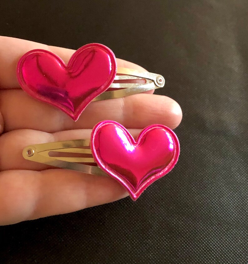 Hot Pink Heart Hair Clips, Lovecore Aesthetic Hair Accessories for Valentines day Party image 1