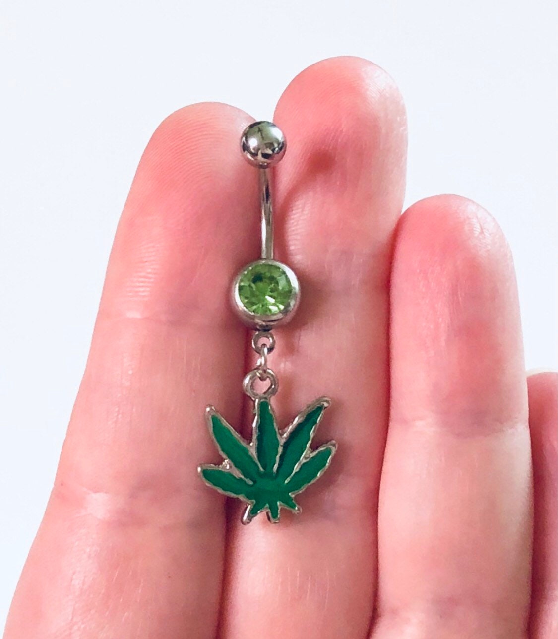 Green Weed Belly Button Ring Marijuana Belly Ring Navel Etsy