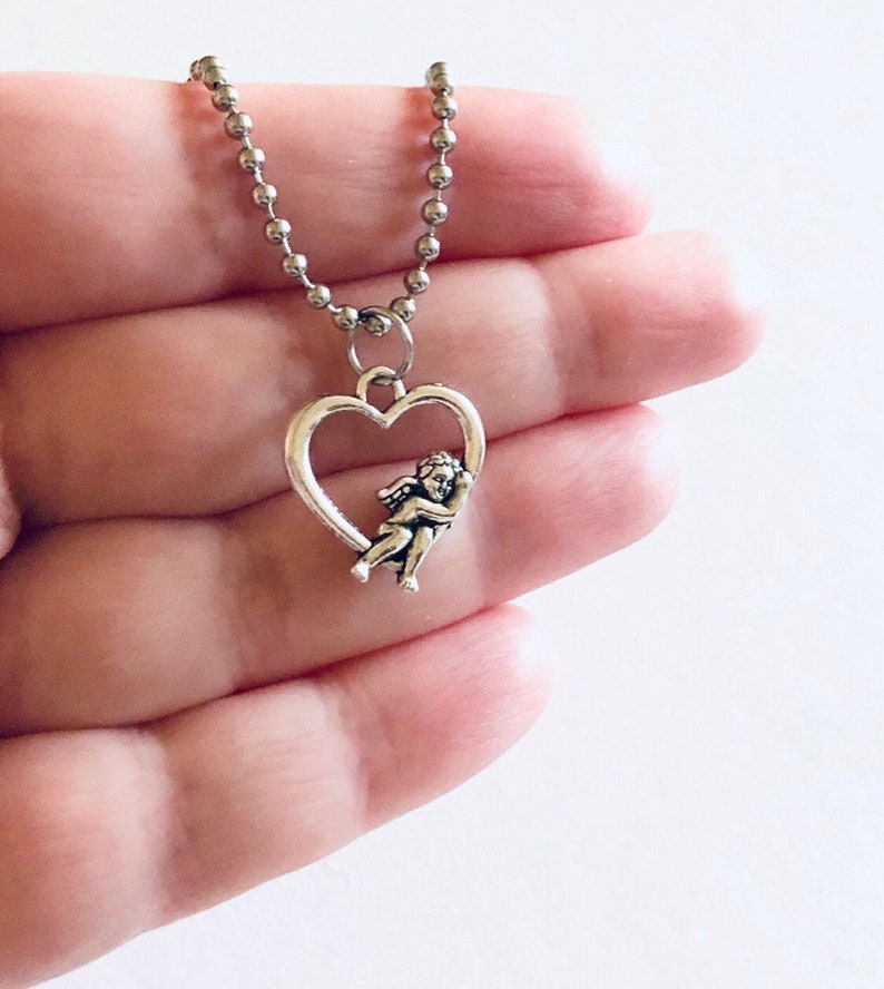 Heaven Sent Wings Stainless Steel Ball Chain Dainty Pretty Cherub Necklace Baby Angel Cherubs Silver Necklace