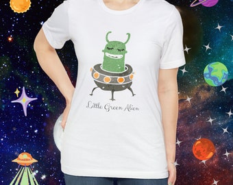 Little Green Alien T-Shirt, Alien in Spaceship Shirt, Alien Shirt, UFO Shirt, Alien Graphic Tee, Sci-Fi Shirt, Cosmic Extraterrestrial Shirt