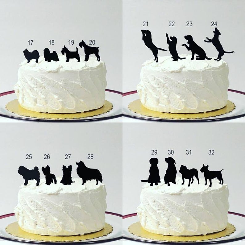 Wedding Cake Topper with Pet Dog Choice of 48 Different Dogs, Silhouette Figurines Cake Topper with Dog Family of 3, Bride Hair Down image 3