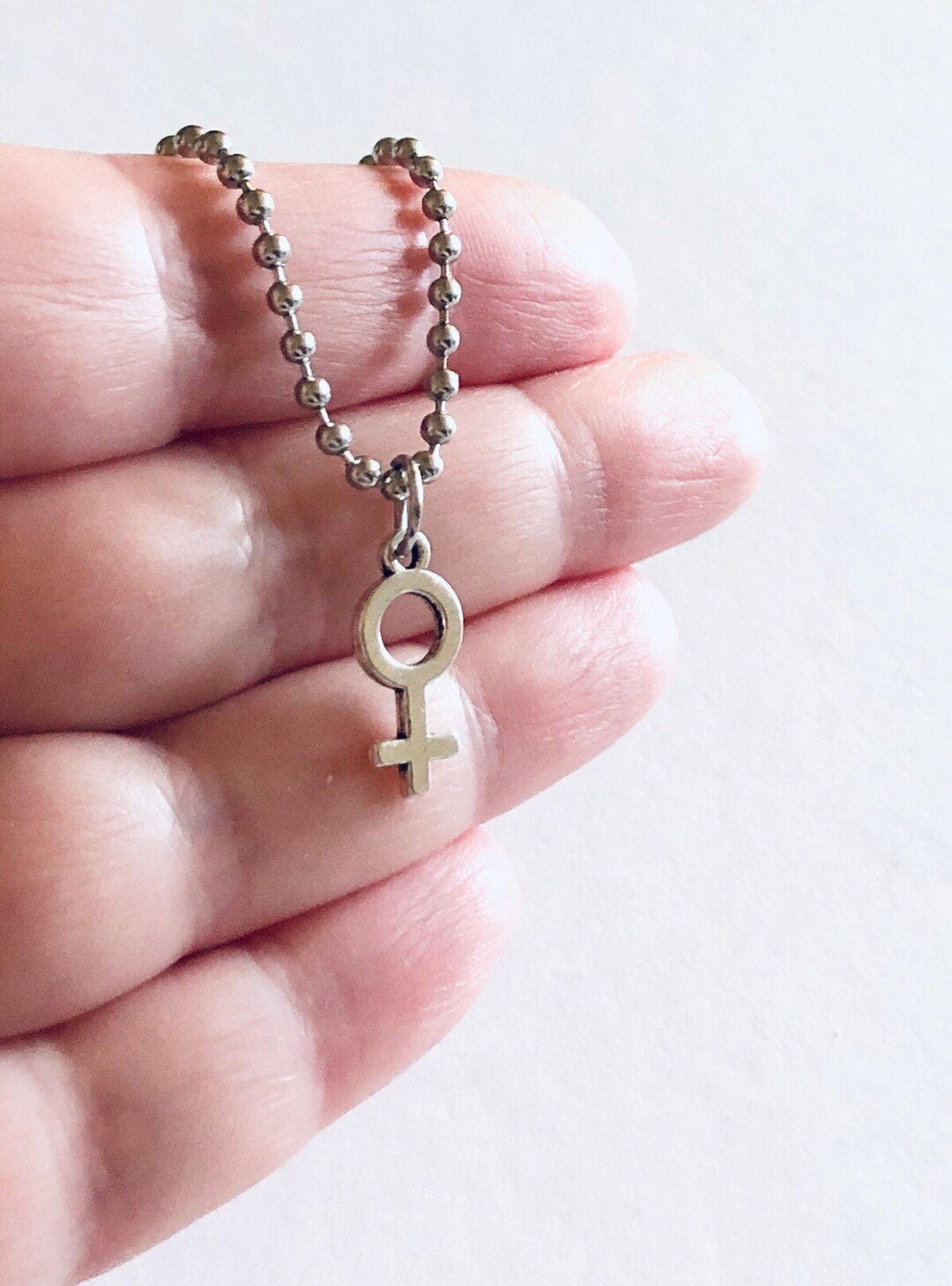 Female Symbol Necklace Stainless Steel Ball Chain Necklace Silver With