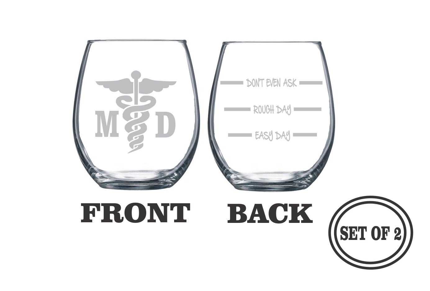 2 MEDICAL DOCTOR ETCHED Stemless Wine Glasses Set of 2 Etsy
