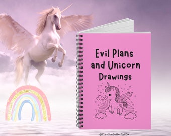 Evil Plans and Unicorn Drawings Notebook Journal, Funny Notebook, Funny Coworker Gift, Employee Gifts, Office Gift, Cute Unicorn Stationery