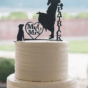 Wedding Cake Topper with Dog Personalized Silhouette, Bride and Groom Cake Topper, MADE In USA, image 2
