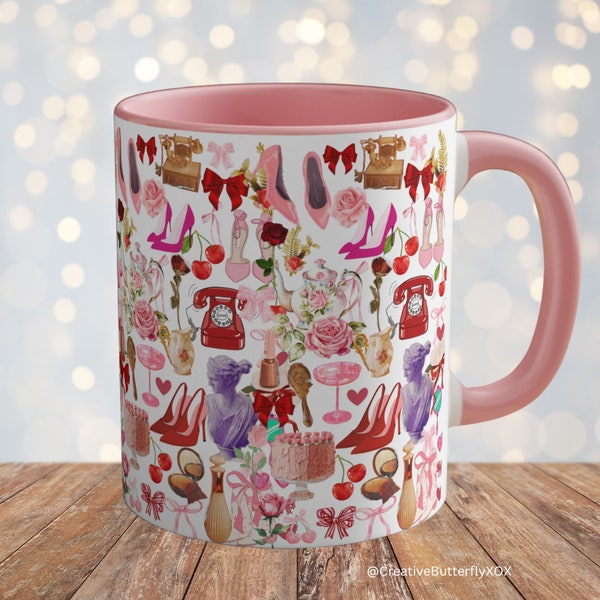 Coquette Mug, Coquette Collage Coffee Mug, Feminine Mug, Female Venus Mug, Girly Retro Mug