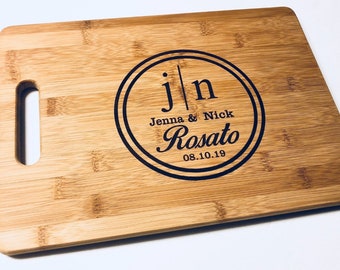 Large Monogrammed Cutting Board -  Personalized Engraved BAMBOO Cutting Board 13 X 9.75 X .5 Wedding Gift House Warming Gift Monogram