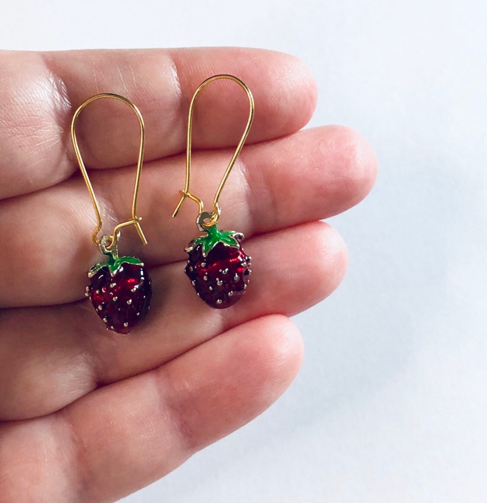 3D Gold Strawberry Earrings Drop Dangle Earrings Spring Summer Etsy