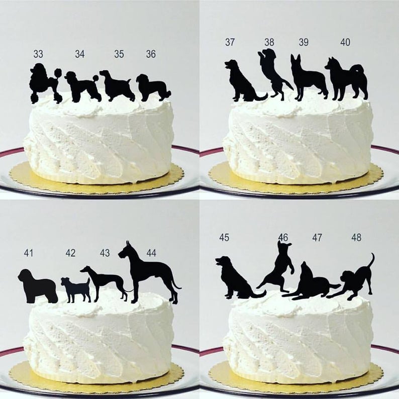 MADE In USA, Silhouette Cake Topper With Pet Dog, 48 Different Dogs to Choose, Family of 3 Silhouette Wedding Cake Topper Bride and Groom image 5