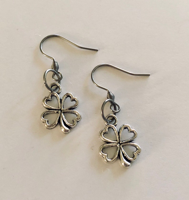 Four Leaf Clover Earrings St Pattys St Paddy\u2019s St Patrick Day Irish Ireland Celtic Jewelry Silver Stainless Steel Fish Hooks