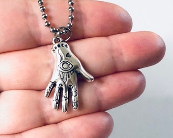 Palmistry Hand Necklace, Hamsa Hand with Evil Eye, Witchy Woman Necklace zodiac Signs, Wicca Wiccan Witchy Woman Divination
