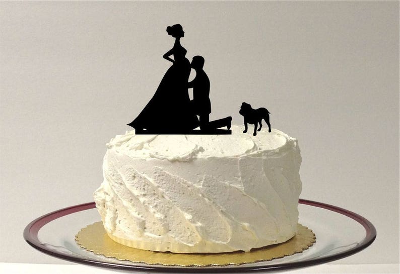 MADE In USA, Pregnant Wedding Cake Topper With Dog, Pregnancy Cake Topper Silhouette Wedding Cake Topper Pregnant Baby Shower staffordshire image 1