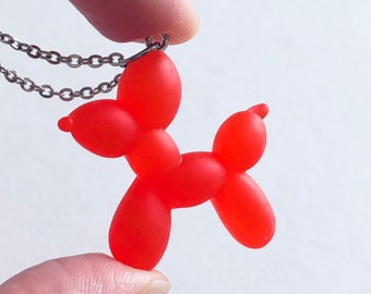 Retro Red Balloon Dog Necklace, Kawaii Kidcore Aesthetic Y2K