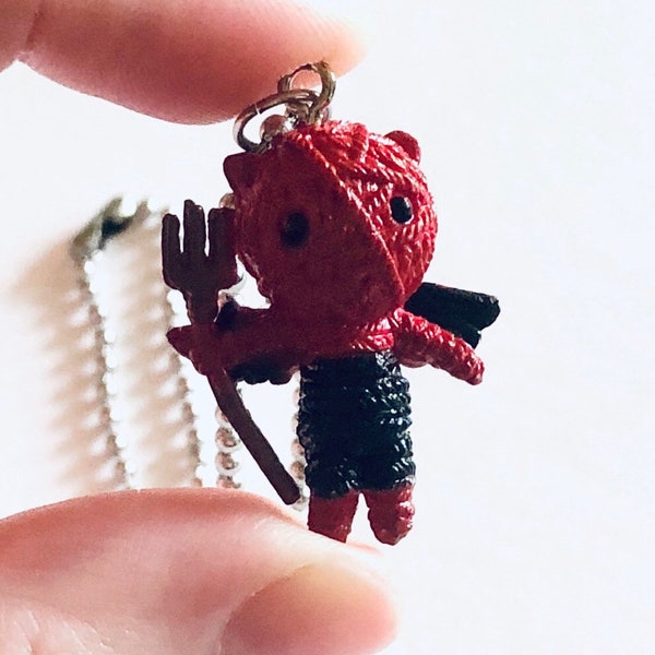 Red Devil necklace, Voodoo doll Halloween charm necklace, STAINLESS STEEL ball chain necklace, Baphomet Wicca Wiccan