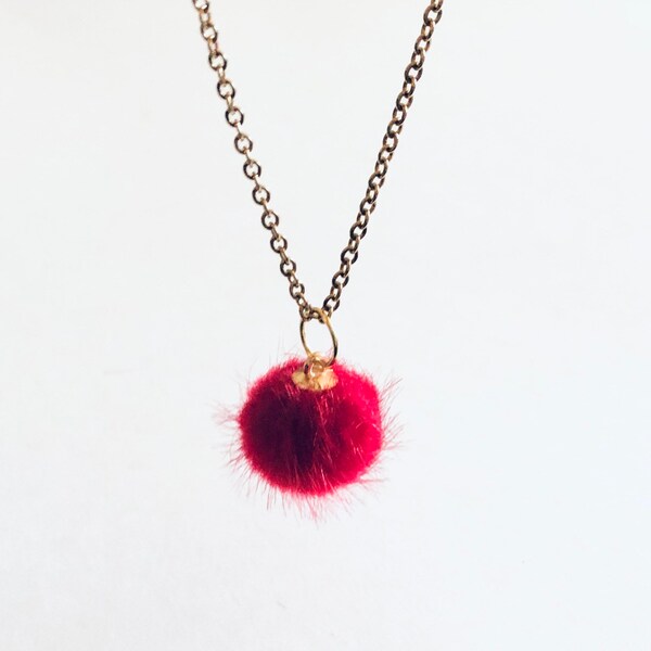 Gold Fluffy Pom Pom Necklace, Christmas Party Necklace, Fun Festive Holiday Season New Years Party