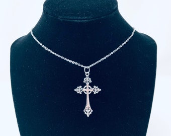 Medieval Cross Necklace, Silver Crucifix Necklace, Silver Cross Necklace, Church Jesus Christ Christian Catholic